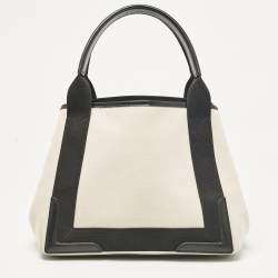 Balenciaga Black/Off White Canvas and Leather Small Cabas Tote