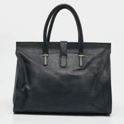 Balenciaga Navy Blue Leather Tube Clasp Top Handle Bag