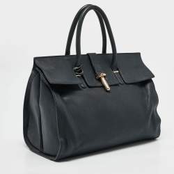 Balenciaga Navy Blue Leather Tube Clasp Top Handle Bag