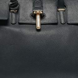 Balenciaga Navy Blue Leather Tube Clasp Top Handle Bag