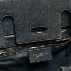 Balenciaga Navy Blue Leather Tube Clasp Top Handle Bag