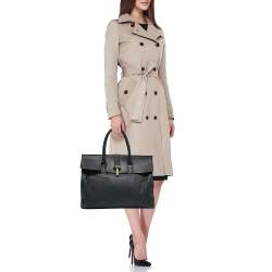 Balenciaga Navy Blue Leather Tube Clasp Top Handle Bag