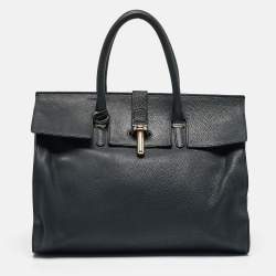 Balenciaga Navy Blue Leather Tube Clasp Top Handle Bag