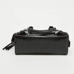 Pre Owned Balenciaga Black Croc Embossed Leather Mini Neo Classic Shoulder Bag