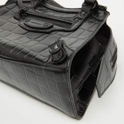 Pre Owned Balenciaga Black Croc Embossed Leather Mini Neo Classic Shoulder Bag