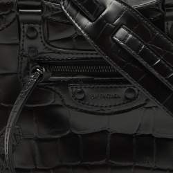 Pre Owned Balenciaga Black Croc Embossed Leather Mini Neo Classic Shoulder Bag
