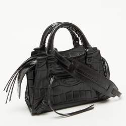 Pre Owned Balenciaga Black Croc Embossed Leather Mini Neo Classic Shoulder Bag