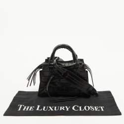 Pre Owned Balenciaga Black Croc Embossed Leather Mini Neo Classic Shoulder Bag