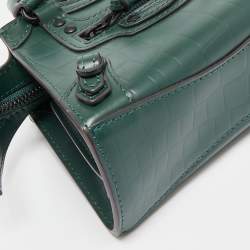 Pre Owned Balenciaga Green Croc Embossed Leather Micro Neo Classic City Tote