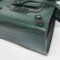 Pre Owned Balenciaga Green Croc Embossed Leather Micro Neo Classic City Tote