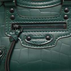 Pre Owned Balenciaga Green Croc Embossed Leather Micro Neo Classic City Tote