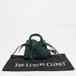 Pre Owned Balenciaga Green Croc Embossed Leather Micro Neo Classic City Tote
