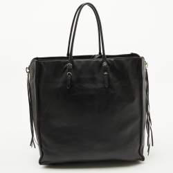 Pre Owned Balenciaga Black/Olive Green Leather A5 Papier Tote