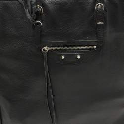 Pre Owned Balenciaga Black/Olive Green Leather A5 Papier Tote