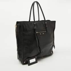 Pre Owned Balenciaga Black/Olive Green Leather A5 Papier Tote