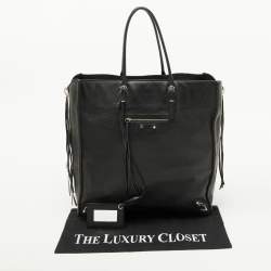 Pre Owned Balenciaga Black/Olive Green Leather A5 Papier Tote