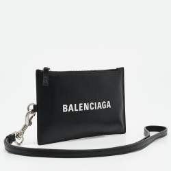 Pre Owned Balenciaga Black Leather Card Holder Pouch