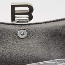 Pre Owned Balenciaga Silver Croc Embossed Patent Leather XS Hourglass Top Handle Bag