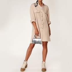 Pre Owned Balenciaga Silver Croc Embossed Patent Leather XS Hourglass Top Handle Bag