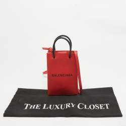 Pre Owned Balenciaga Red/Black Logo Shopping Phone Holder Crossbody Bag 