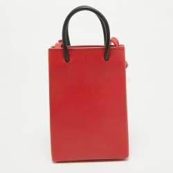 Pre Owned Balenciaga Red/Black Logo Shopping Phone Holder Crossbody Bag 