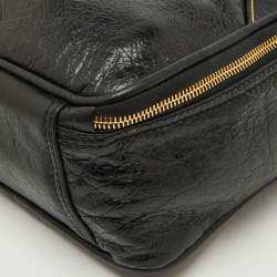 Pre Owned Balenciaga Black Crackle Leather Small Blanket Square Bag