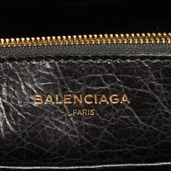 Pre Owned Balenciaga Black Crackle Leather Small Blanket Square Bag