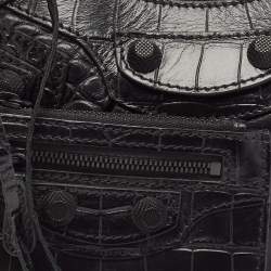 مملوكة مسبقًا Balenciaga Black Croc Embossed Leather XS Le Cagole Shoulder Bag