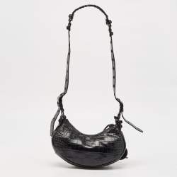 مملوكة مسبقًا Balenciaga Black Croc Embossed Leather XS Le Cagole Shoulder Bag