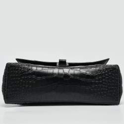 Pre Owned Balenciaga Black Croc Embossed Leather Small Soft Hourglass Shoulder Bag