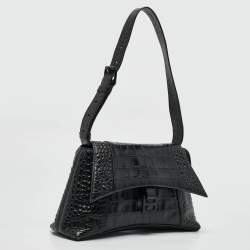 Pre Owned Balenciaga Black Croc Embossed Leather Small Soft Hourglass Shoulder Bag