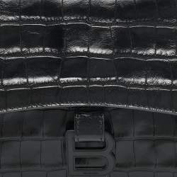 Pre Owned Balenciaga Black Croc Embossed Leather Small Soft Hourglass Shoulder Bag