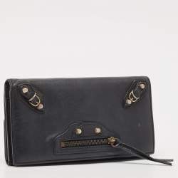 Pre Owned Balenciaga Dark Blue Leather Classic Continental Wallet
