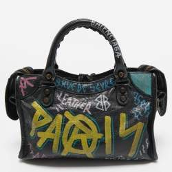 Pre Owned Balenciaga Black Graffiti Leather Mini RH Classic City Bag