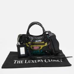 Pre Owned Balenciaga Black Graffiti Leather Mini RH Classic City Bag