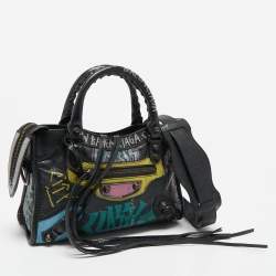 Pre Owned Balenciaga Black Graffiti Leather Mini RH Classic City Bag