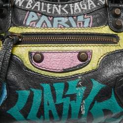 Pre Owned Balenciaga Black Graffiti Leather Mini RH Classic City Bag