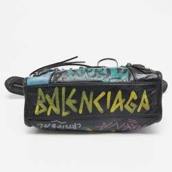 Pre Owned Balenciaga Black Graffiti Leather Mini RH Classic City Bag