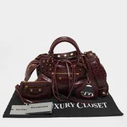 Pre Owned Balenciaga Dark Red Croc Embossed Leather XS Neo Cagole Bag