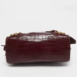 Pre Owned Balenciaga Dark Red Croc Embossed Leather XS Neo Cagole Bag