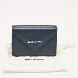 Pre Owned Balenciaga Blue Leather Mini Papier Wallet