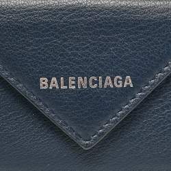 Pre Owned Balenciaga Blue Leather Mini Papier Wallet
