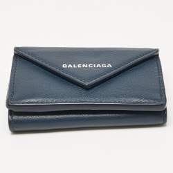 Pre Owned Balenciaga Blue Leather Mini Papier Wallet