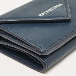 Pre Owned Balenciaga Blue Leather Mini Papier Wallet