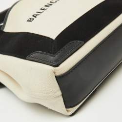 مملوكة مسبقًا Balenciaga Off White/Black Canvas and Leather Navy XS Cabas Tote