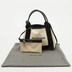 مملوكة مسبقًا Balenciaga Off White/Black Canvas and Leather Navy XS Cabas Tote