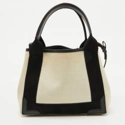 مملوكة مسبقًا Balenciaga Off White/Black Canvas and Leather Navy XS Cabas Tote