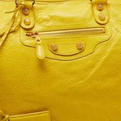 Pre Owned Balenciaga Bright Yellow Leather GGH Motorcycle City Bag
