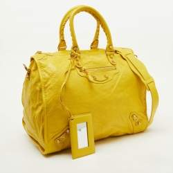 Pre Owned Balenciaga Bright Yellow Leather GGH Motorcycle City Bag
