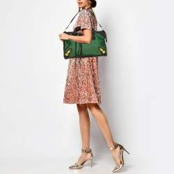Pre Owned Balenciaga Green/Black Woven Fabric and Leather Classic City Bag